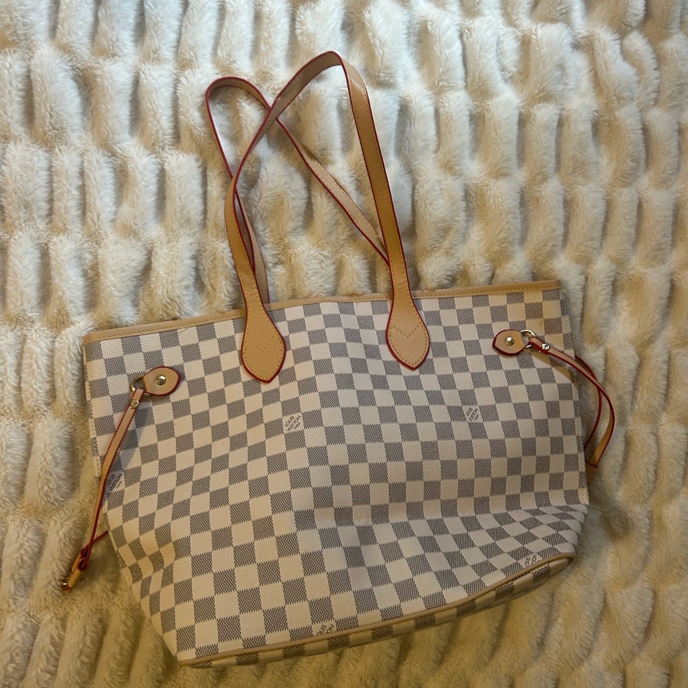 Checkered Tote Bag - Cream and Tan